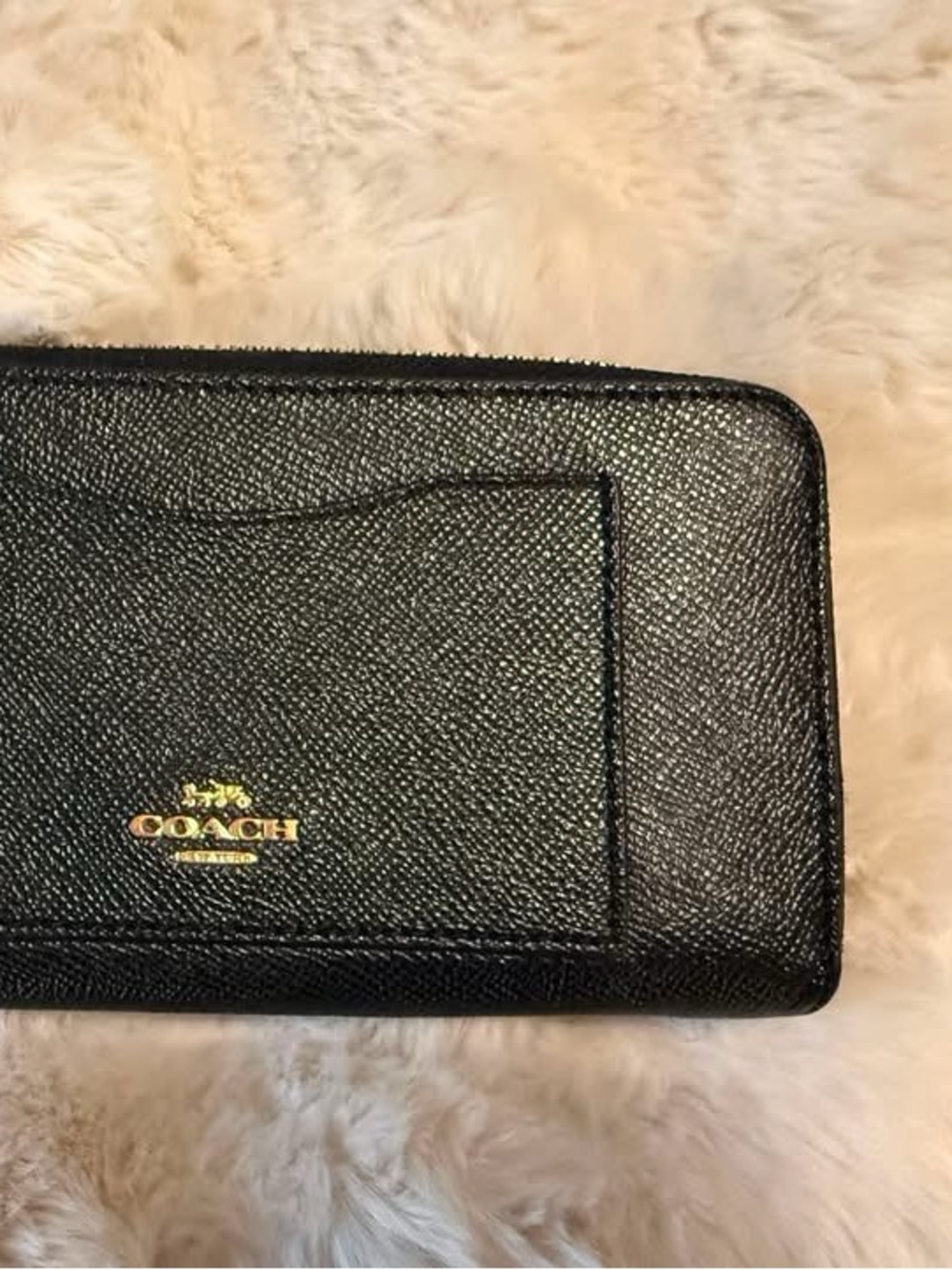Coach Black Saffiano Leather wallet with Gold Logo